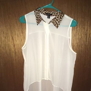 Cheetah collared sheer top